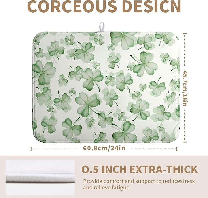 Green Clover Kitchen Drying Mat St Patrick's Day Lucky Shamrock Dish Drying - Image 2