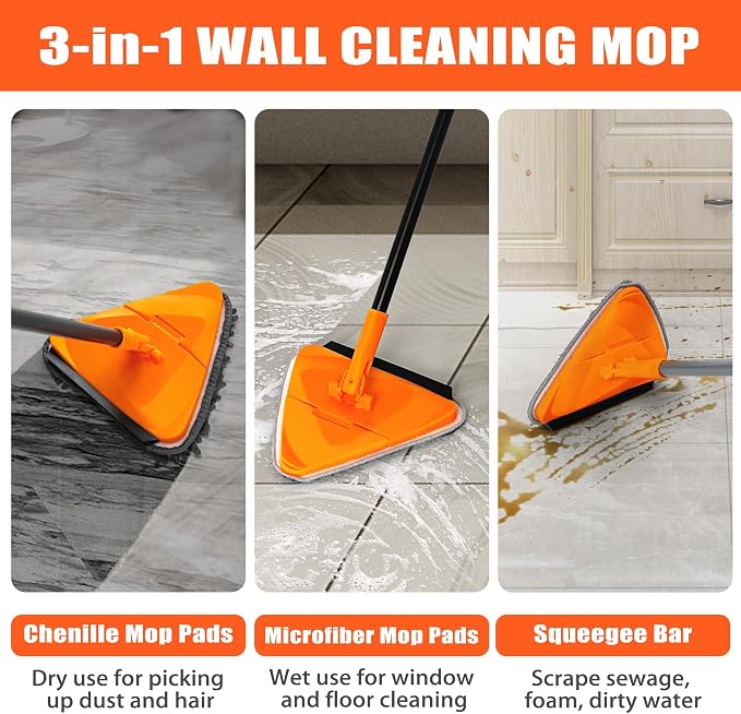 JEHONN Wall Mop with Long Handle 80 inches, Upgraded 180° Collapsible Baseboard - Image 4