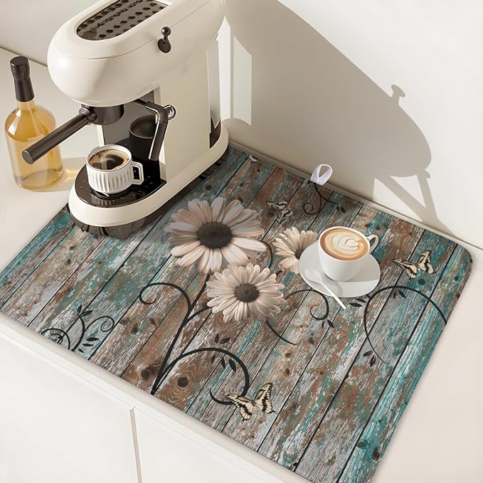 Spring Daisy Dish Drying Mat for Kitchen Counter 18 x 24 Inch Vintage Farmhouse - Image 7
