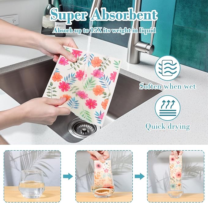 Lucomb Swedish Dishcloths for Kitchen Dishes, 8 Pack Reusable Cleaning Cloths - Image 3