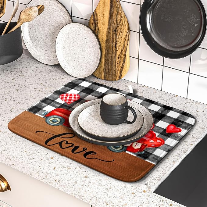 Valentine's Day Red Heart Truck Dish Drying Mat - Image 5