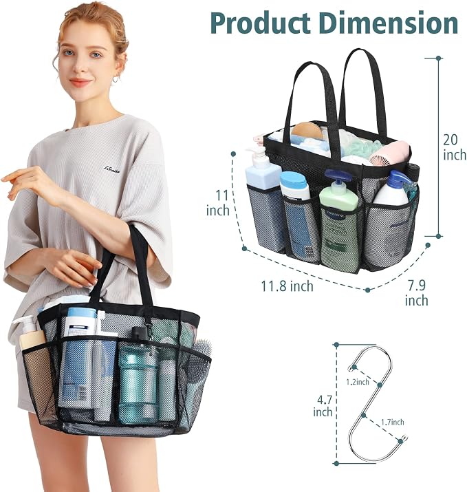 F-color Mesh Shower Caddy Portable, X Large 7 Deeper Pockets Shower Bag Basket - Image 3
