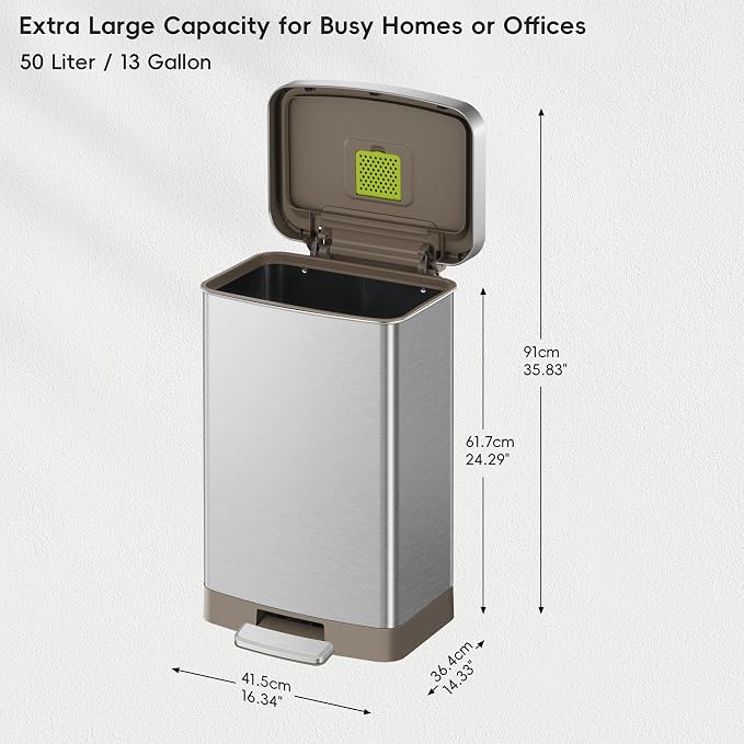 EKO Hudson Matte Stainless 50 Liter/13.2 Gallon Step Trash Can - Image 2