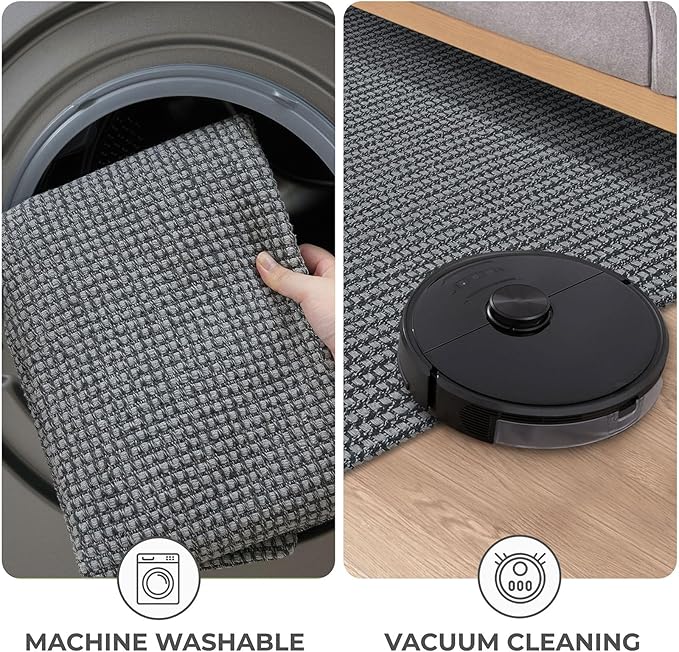 KOZYFLY Rugs for Entryway 3x5 ft Washable Area Rug Non Slip Rubber Backed Entry Rug Woven Indoor Door Mat Cotton Kitchen Rugs Floor Carpet for Entryway, Foyer, Backdoor, Grey/Dark Grey
