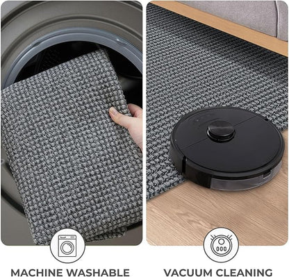 KOZYFLY Washable Area Rug 6x9 ft Rubber Backed Non Slip Rugs for Living Room Braided Cotton Bedroom Rug Woven Office Rugs Indoor Floor Carpets for Dining Bedroom Living Room, Grey/Dark Grey