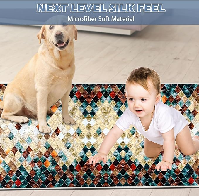 Runner Rug Washable 4x19 FT, Non Slip Rubber Backing Abstract Carpet, Soft Area Rugs for Bedroom Kitchen Hallway Entryway Bathroom, Customized