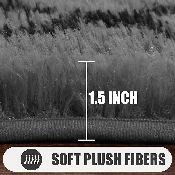 ONASAR 7x9 Area Rugs for Living Room Bedroom, Washable Large Fluffy Grey and Black Throw Rug, Geometric Soft Plush Shaggy Floor Carpet for Nursery Kids Girls Boys Teen Dorm Home Decor Aesthetic