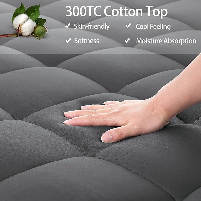 EASELAND King Size Mattress Pad Pillow Cooling Top Mattress Cover Quilted Fitted Protector Cotton Top 8-21" Deep Pocket (78x80 Inches, Dark Grey)