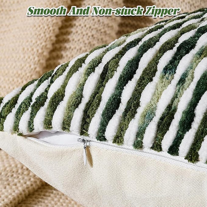 AmHoo Set of 2 Boho Chenille Pillow Cover Decorative Tufted Pillowcase for Couch Bed Sofa Bedroom Living Room Modern 18 x 18-Inch Sage Green