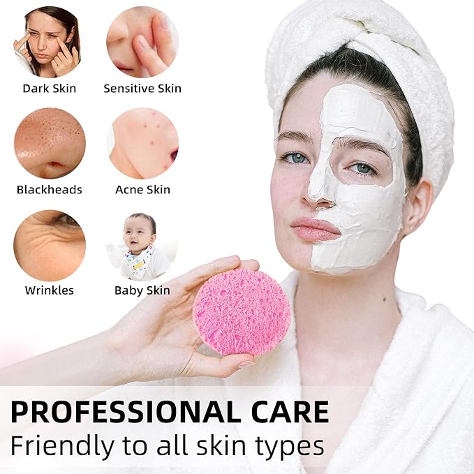 60-Count Compressed Facial Sponges|100% Natural Kickleen Cellulose Cosmetic Spa - Image 5