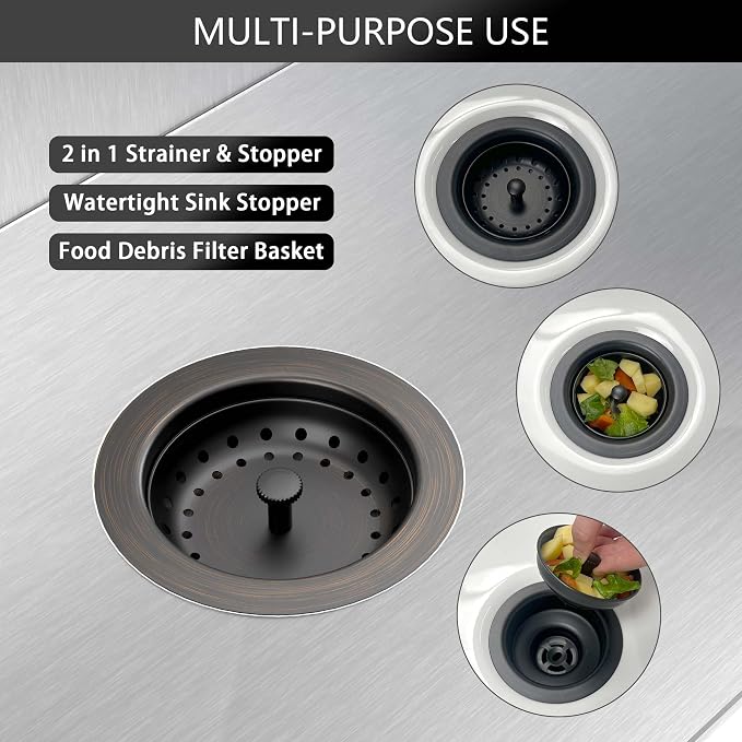 Kitchen Sink Drain Bronze 3-1/2 Inch Stainless Steel Kitchen Drain Strainer - Image 9