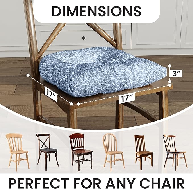 Klear Vu Gripper Overstuffed Universal Non-Slip Dining Chair Cushions for Kitchen Decor or Office Use, U-Shaped Skid-Proof Seat Pad, 17x17 Inches, 2 Count (Pack of 1), Honeycomb Delft Blue