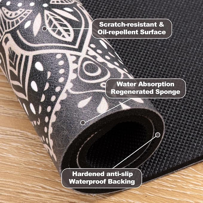 Yamaziot Boho Coffee Mat 12"x20", Floral Dish Drying Mat - Image 3