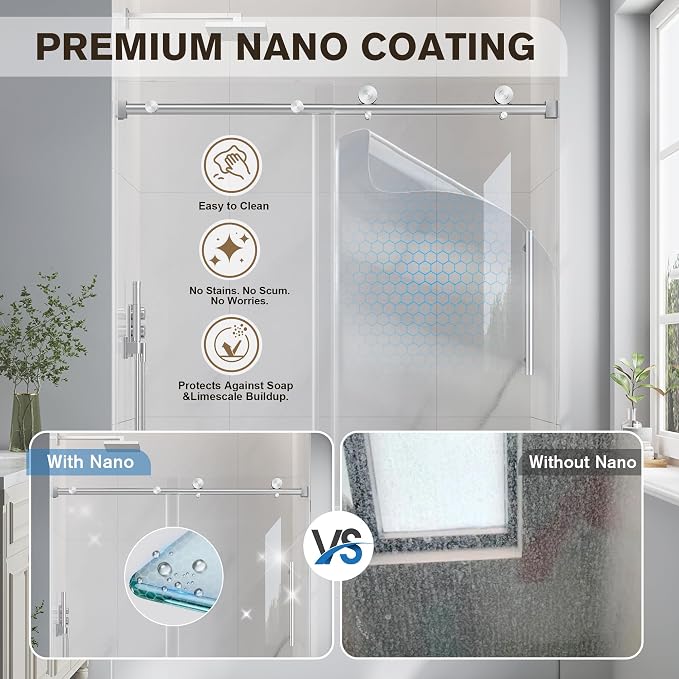 Bathtub Shower Door Frameless, 55-60" W x 60" H Sliding Tub Shower Door - Image 2