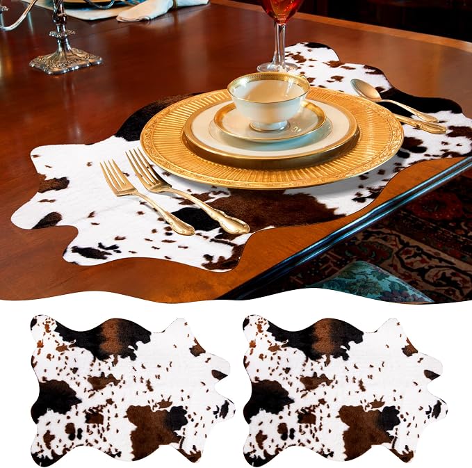 2 Pack Mini Faux Cowhide Rug, Mini Rustic Cowhide Rug Cute Rural Western Animal by Unknown