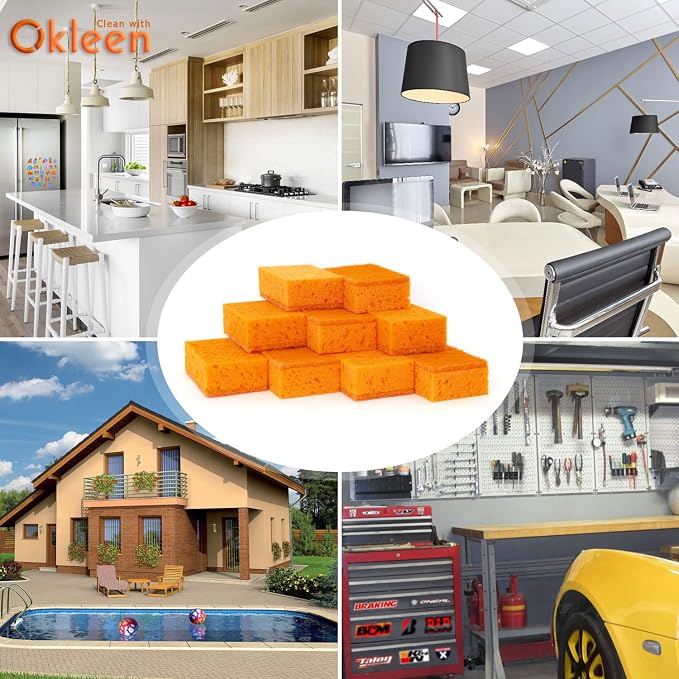 Orange Multi Use Scrub Sponge. Made in Europe. 9 Pack, 4.3x2.8x1.4 inches. - Image 6