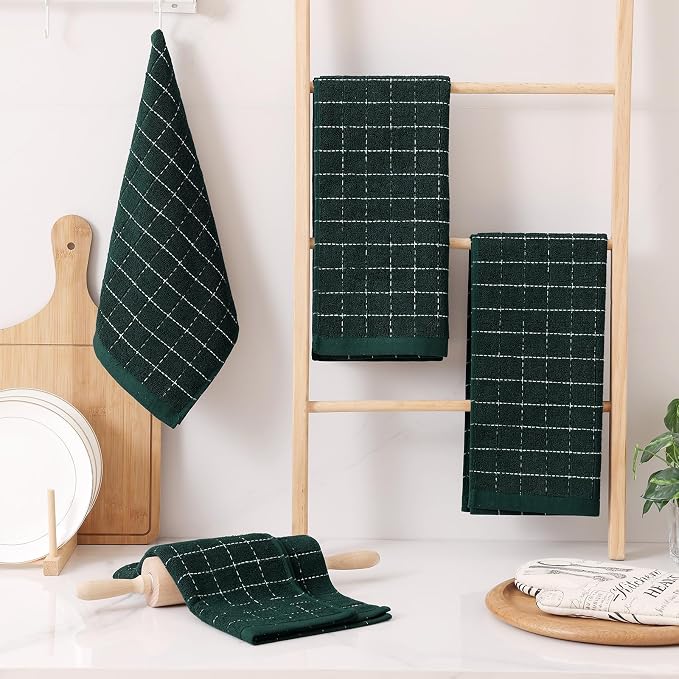 Homaxy 100% Cotton Terry Kitchen Towels, Checkered Designed, Soft and Super - Image 7