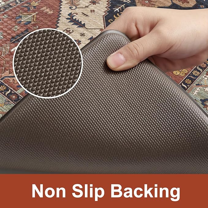 KIMODE Anti Fatigue Kitchen Mats for Floor,17.3" x 29" Vintage Red Cushioned Kitchen Rugs,Non-Slip Waterproof Kitchen Sink Standing Mat Wipe Clean for Kitchen Floor