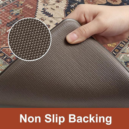 KIMODE Anti Fatigue Kitchen Mats for Floor,17.3" x 29" Vintage Red Cushioned Kitchen Rugs,Non-Slip Waterproof Kitchen Sink Standing Mat Wipe Clean for Kitchen Floor