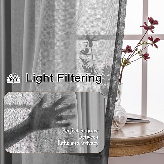 Grey Pinch Pleat Curtains 96 Inches Long Sheer Curtain Panels Light Filter Airy Breathable Tree Branch Textured Pleated Drapes with Adjustable Hooks for Living Room, Grey, 42"W x 96"L, 2 Panels