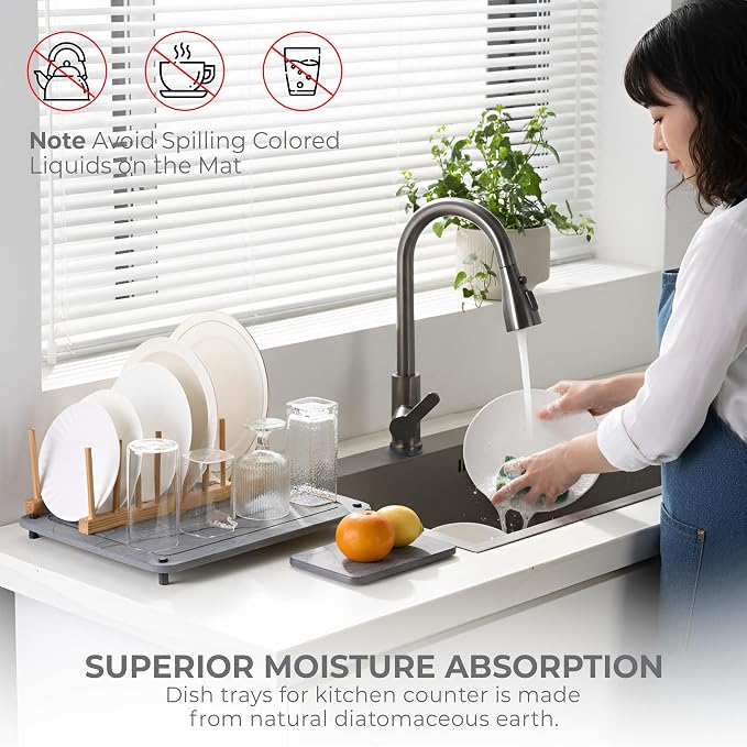 Stone Drying Mat for Kitchen Counter + Sink Caddy | 15.7"x11.8" Diatomaceous - Image 7