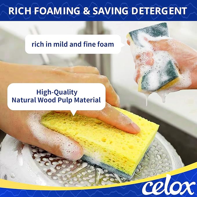 CELOX 6 Pack Dish Sponge for Kitchen, Dual Sided Scrub Heavy Duty, Non Scratch - Image 6