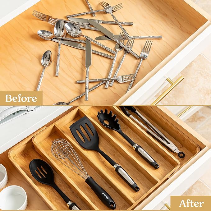 SMIRLY Silverware Drawer Organizer – Bamboo Kitchen Drawer Organizer, - Image 5