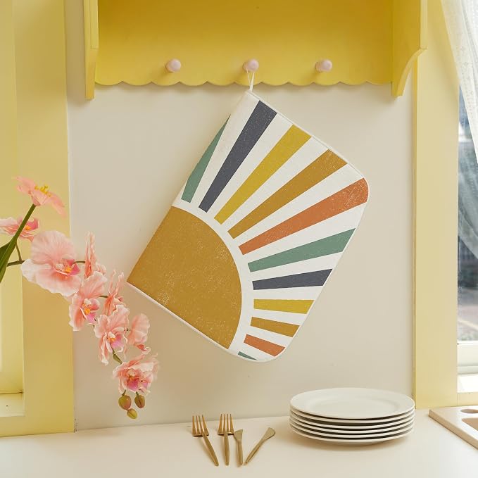 Summer Dish Drying Mats 18x24 Inch Rainbow Sun Stripes Yellow Sunshine - Image 4