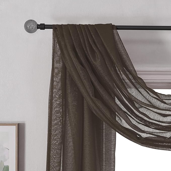 DONREN Chocolate Brown Window Scarf for Outdoor Decoration - Add Luxury Beautiful Elegant Effect to Curtain Panels (1 Panel, 52 x 288 Inches Long)