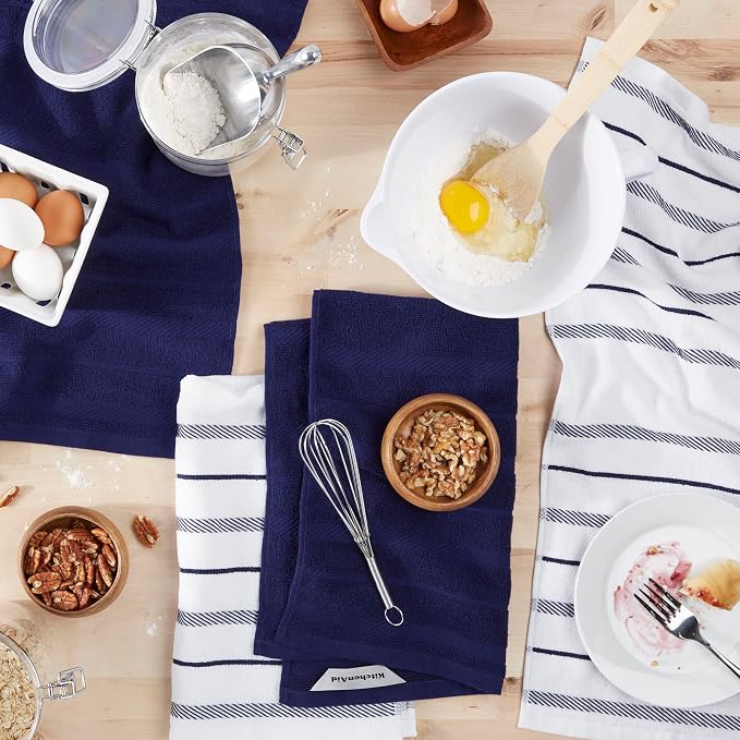 KitchenAid Albany Kitchen Towel 4-Pack Set, Cobalt Blue/White - Image 2