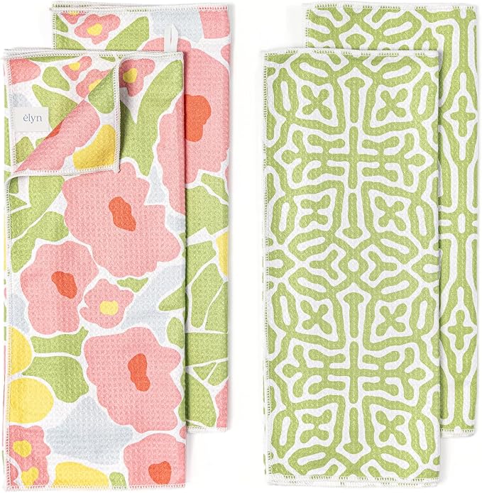 ELYN Microfiber Kitchen Dish Towel Set, Quick-Dry & Absorbent Waffle Weave by ELYN