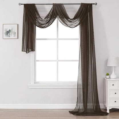 DONREN Chocolate Brown Window Scarf for Outdoor Decoration - Add Luxury Beautiful Elegant Effect to Curtain Panels (1 Panel, 52 x 288 Inches Long)