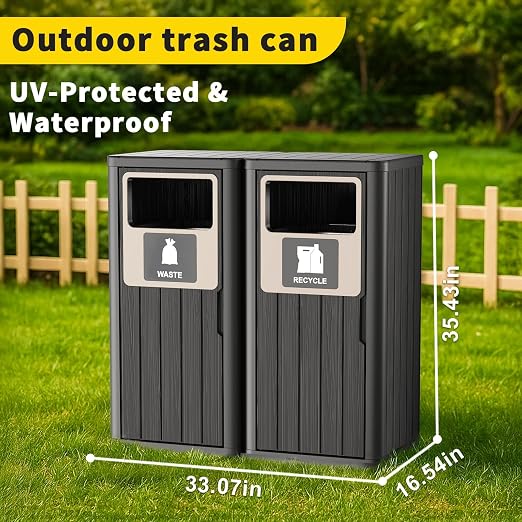 ROJIK 35" Tall Outdoor Trash Can, Weatherproof Resin Garbage Indoor Durable - Image 5