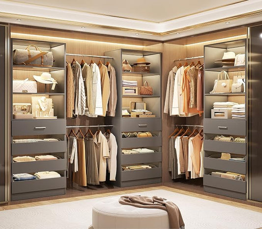 Aheaplus Closet System with 12 Drawers, 8.5-11.5Ft Wood Closet Organizer System by Aheaplus