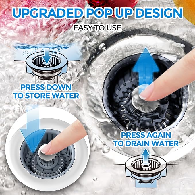 zaa 2 Pack Sink Drain Strainer, Sink Stopper, 3 in 1 Stainless Steel Kitchen - Image 3