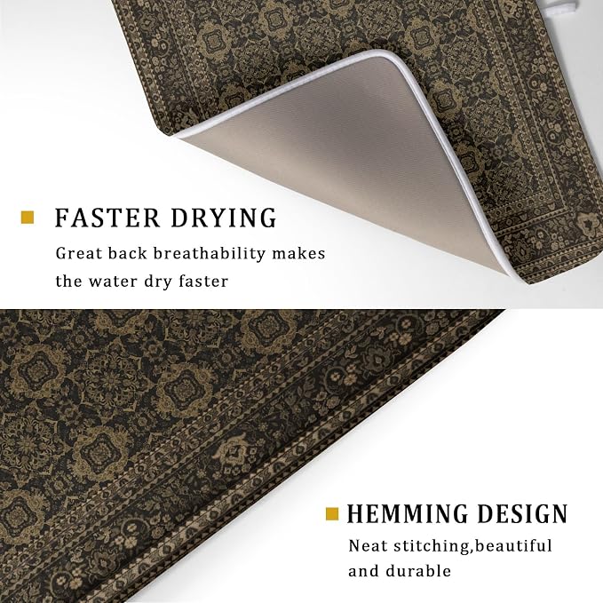 Brown Antique Tabriz Rug Dish Drying Mat - Image 3