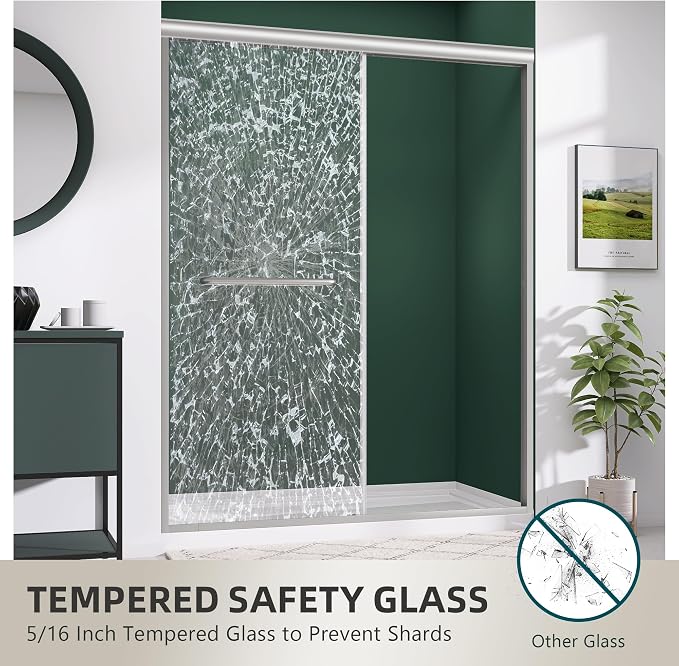 GETPRO Shower Door Double Sliding 56-60 in. W x 75 in. H Glass Shower Doors - Image 7