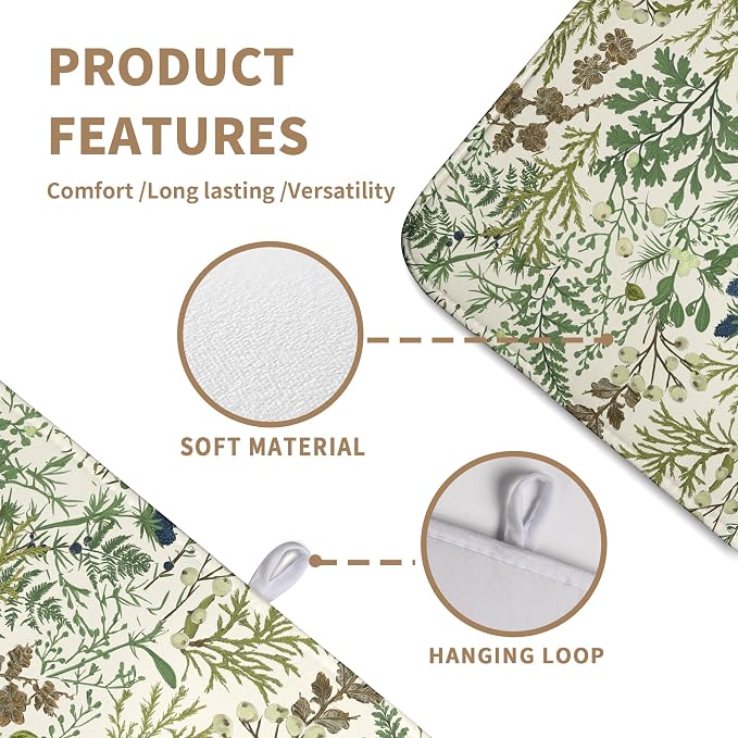 Sage Green Botanical Floral Dish Drying Mat - Image 3