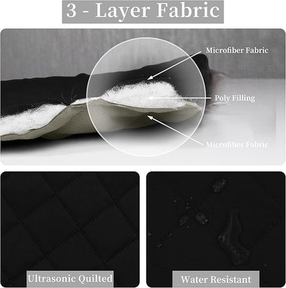 Easy-Going Twin Size Reversible Quilt Set with 1 Quilt and 1 Pillow Shams, Soft Bed Quilt Cover, Water Resistant Lightweight Microfiber Bedspread, Stain Resistant, Black/Beige