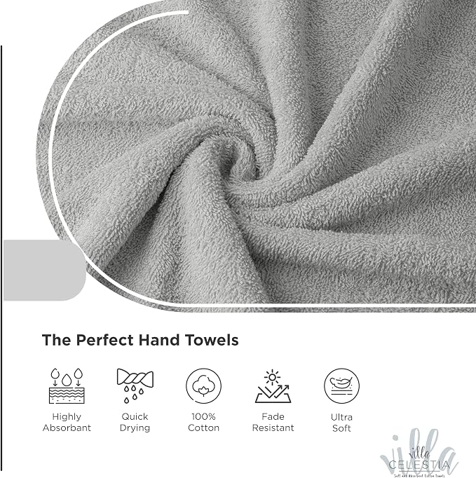Premium Silver Hand Towels-100% Cotton, Soft & Absorbent, Fast Drying, Elegant - Image 3