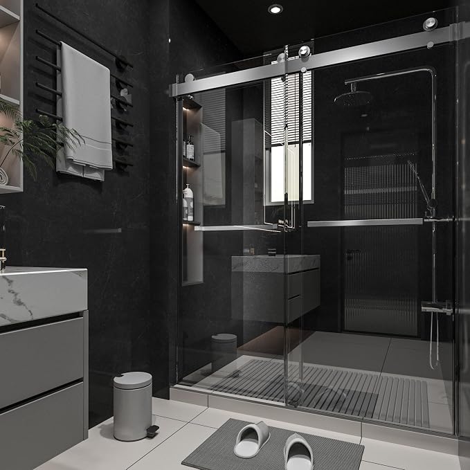 Shower Door 68–72in W x 76 in H, 3/8" Tempered Glass Double Sliding Shower Door - Image 9