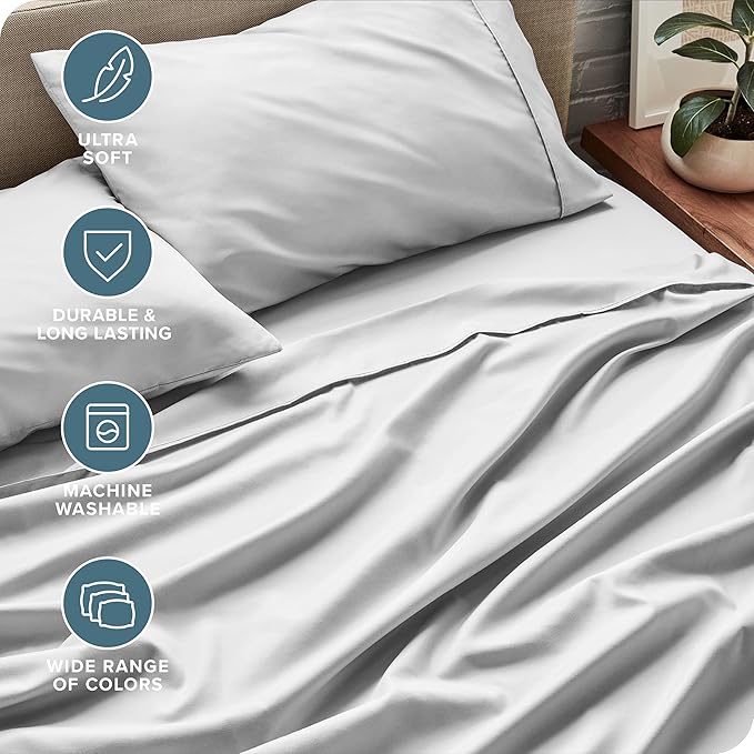 Bare Home Split Head Flex King Sheet Set - 1800 Ultra-Soft Microfiber Bed Sheets - Double Brushed - Deep Pockets - Easy Fit - 4 Piece Set - FlexTop King Bedding (Split Head Flex King, Cloud Grey)