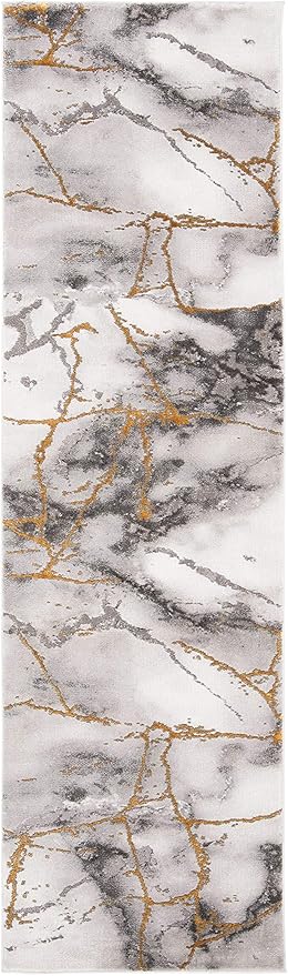 SAFAVIEH Craft Collection Runner Rug - 2'3" x 20', Grey & Gold, Modern Abstract Design, Non-Shedding & Easy Care, Ideal for High Traffic Areas in Living Room, Bedroom (CFT877F)