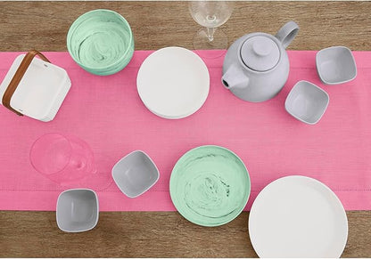 Solino Home Linen Flamingo Pink Table Runner 132 Inches Long - 100% Pure Linen Extra Long Table Runner 14 x 132 Inch for Christmas - Classic Hemstitch