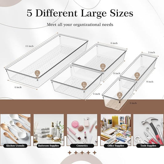 Criusia 11 PCS Clear Plastic Drawer Organizer Set - Image 2