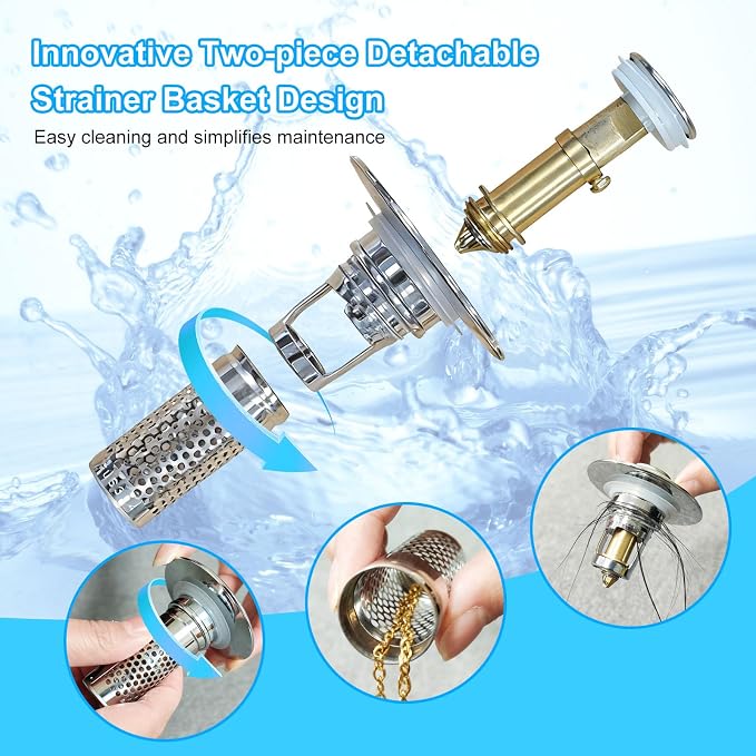 2PCS Bathroom Sink Stopper Hair Catcher Strainer, Pop Up Sink Drain Filter - Image 6