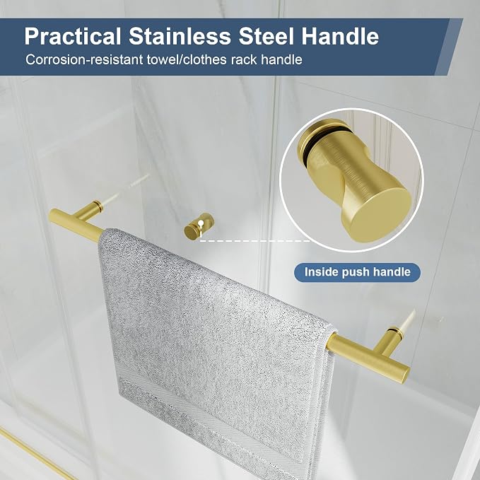 Frameless Double Sliding Shower Doors, 55-60" W x 76" H Shower Glass Door - Image 5
