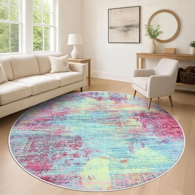 IOHOUZE Abstract Round Area Rug 8 Ft Washable Circle Rugs Large Round Rug Non by iOhouze