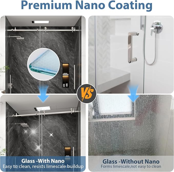 KPUY Frameless Shower Door, 55-60" W x 76" H Sliding Glass Shower Door - Image 3