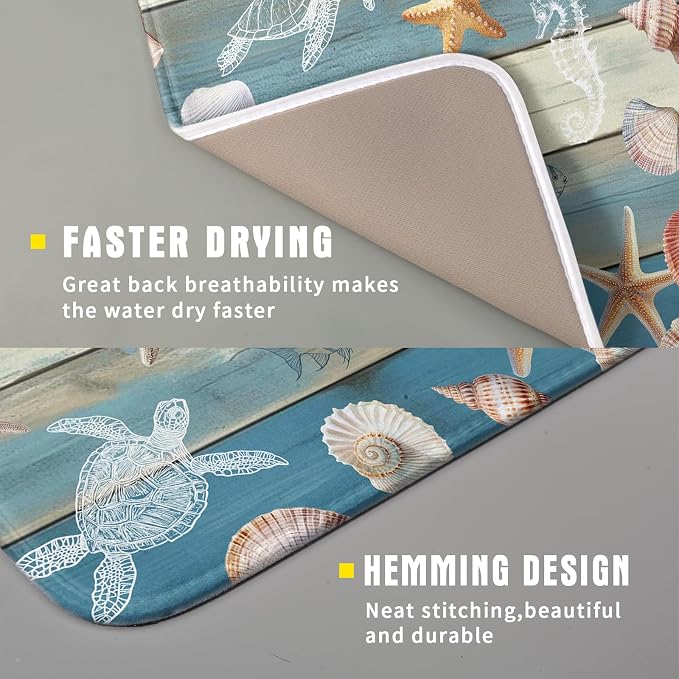 Giwawa Coastal Starfish Dish Drying Mat Summer Sea Turtle Drainer Rack Mat - Image 3